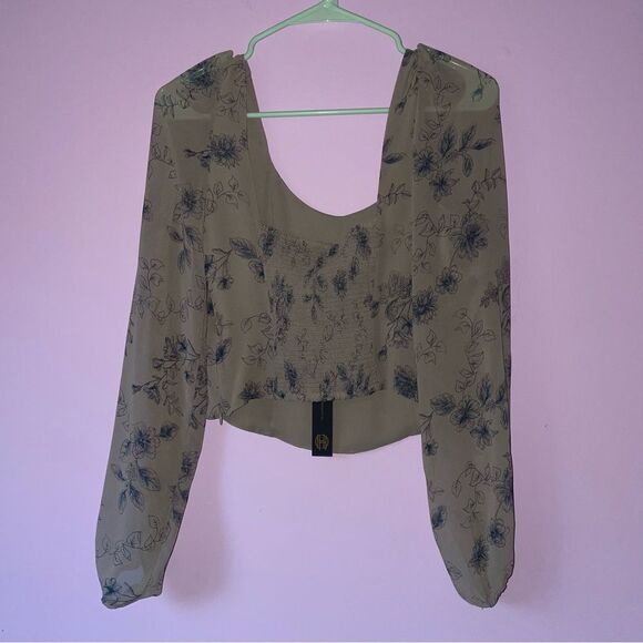 NEW House of Harlow XS Cropped Blouse Chiffon Floral Top - Picture 6 of 8
